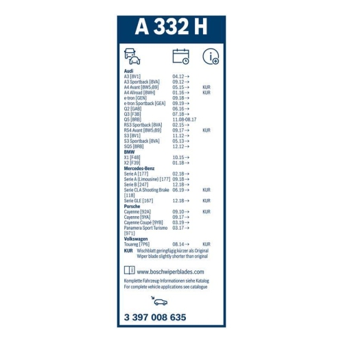 Bosch 3 397 008 635 Wischblatt Hinten für Audi VW