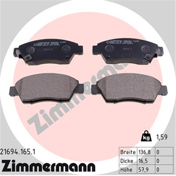 Zimmermann Bremsscheiben + Beläge vorne für HONDA Civic Vi + Crx Iii