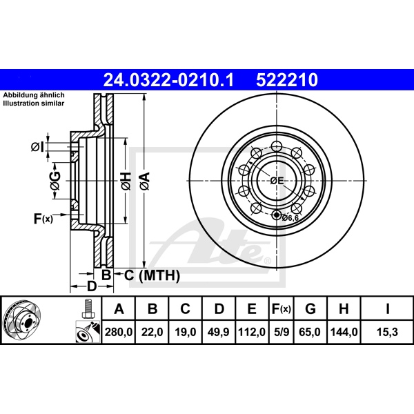 ATE Bremsenset vorne + hinten Bremsscheiben + Bremsbeläge für VW Golf Vi