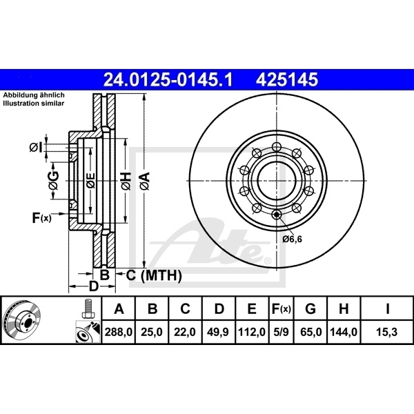 ATE Bremsenset vorne Bremsscheiben + Bremsbeläge für VW Golf Vii 