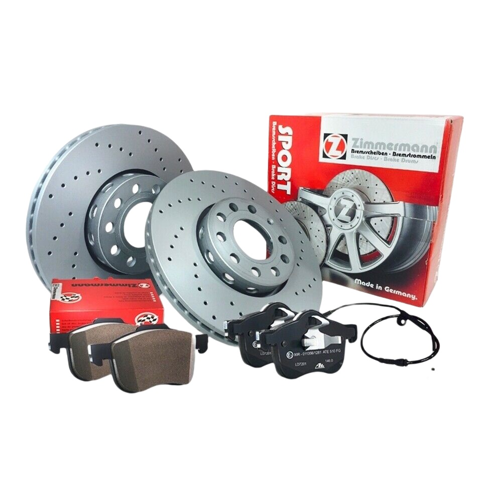 Zimmermann Gelochte Sport Bremsscheiben  Beläge vorne für AUDI A6 C6 4F Avant 