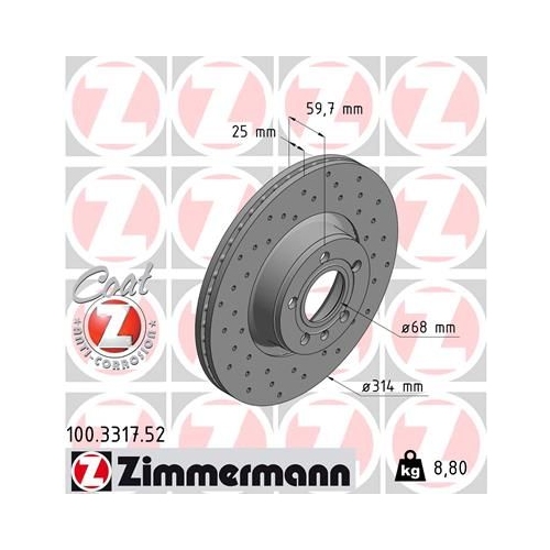 2 X ZIMMERMANN Bremsscheibe Sport Z 100.3317.52