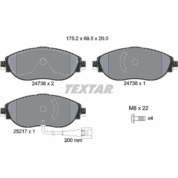 Textar Bremsenset vorne Bremsscheiben + Bremsbeläge für AUDI A3 S3 8V