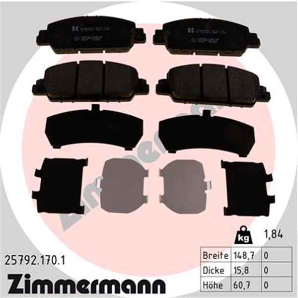 Zimmermann Bremsscheiben Beläge vorne für HONDA Hr-V (Ru)