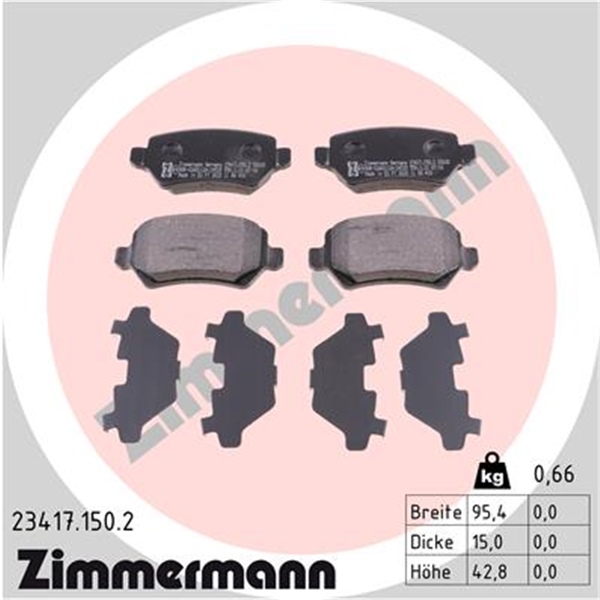 Zimmermann Bremsscheiben+Beläge vorne+hinten für OPEL Zafira B 1.6Cng 94/150Ps