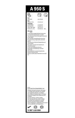 BOSCH Wischblattsatz A950S 3397118950 für VW OE-Nummern 5M0 955 425 A  