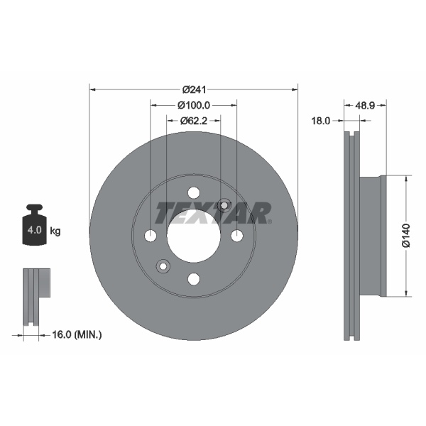 Textar Bremsscheiben 241mm Beläge vorne für HYUNDAI I10 Ba Bj. 2013 - 2019