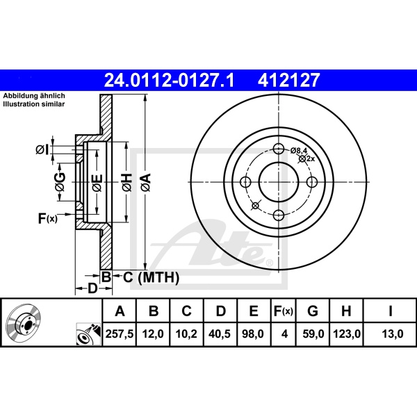 ATE Bremsscheiben Beläge Für Fiat 500 / 500 C (312) 0.9 86 Ps vorne
