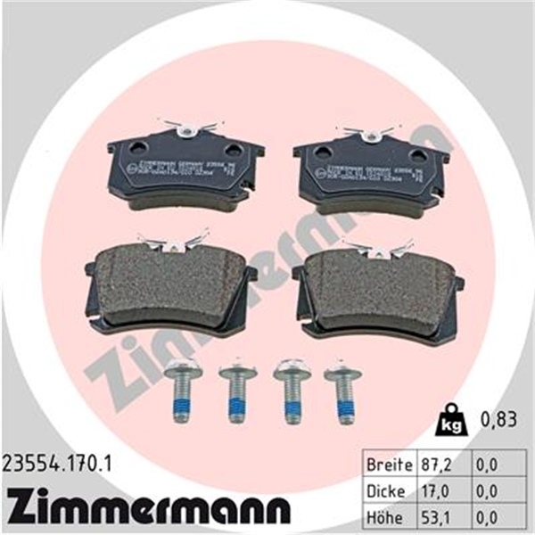 ZIMMERMANN Bremsen Kit Bremsscheiben + Bremsbeläge hinten A3 Golf 5/6 Altea