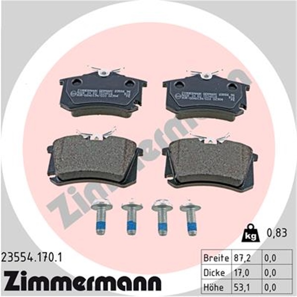 Zimmermann Bremsen Kit Bremsscheiben + Bremsbeläge hinten A3 Golf 5/6 Altea