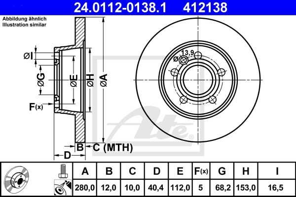 ATE Bremsscheiben Bremsen Bremse 280mm Massiv + Bremsbeläge Hinten für Vw T4