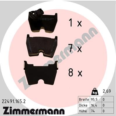 ZIMMERMANN 22491.165.2 Bremsbeläge für Audi 8V0698151P 8U0698151H