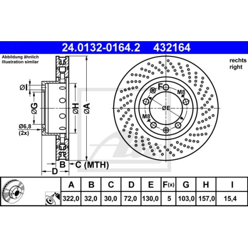 1 X ATE Bremsscheibe 24.0132-0164.2