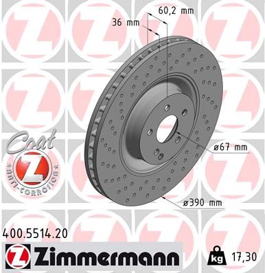 ZIMMERMANN Bremsscheibe Vollguss Coat Z 400.5514.20