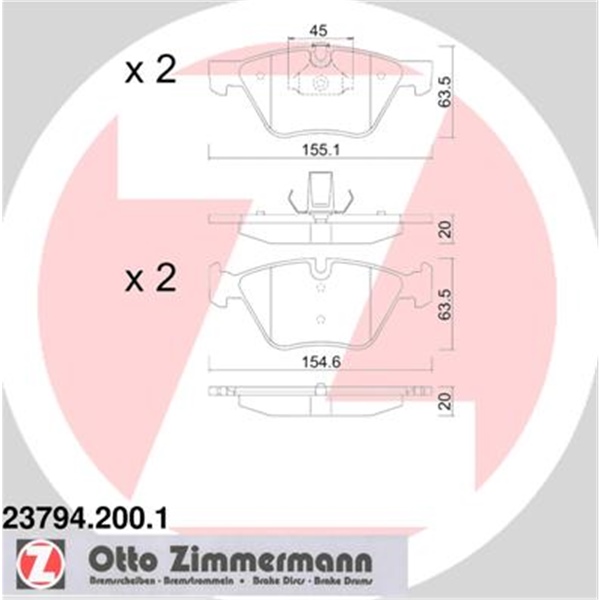 Original Zimmermann Bremsen Set 2 Bremsscheiben + 4 Bremsbeläge vorne