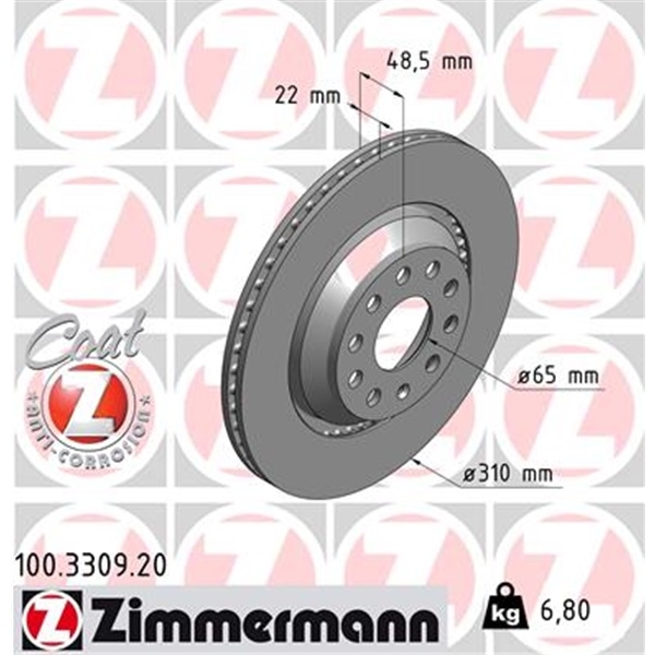 ZIMMERMANN Bremsen Kit Bremsscheiben + Bremsbeläge Audi A3 S3 (8P) 265/256 PS