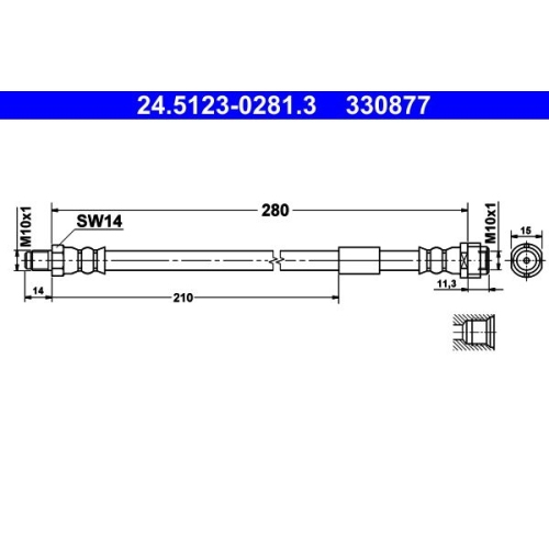 Ate 24.5123-0281.3 Bremsschlauch Hinterachse Vorderachse für Mercedes Benz