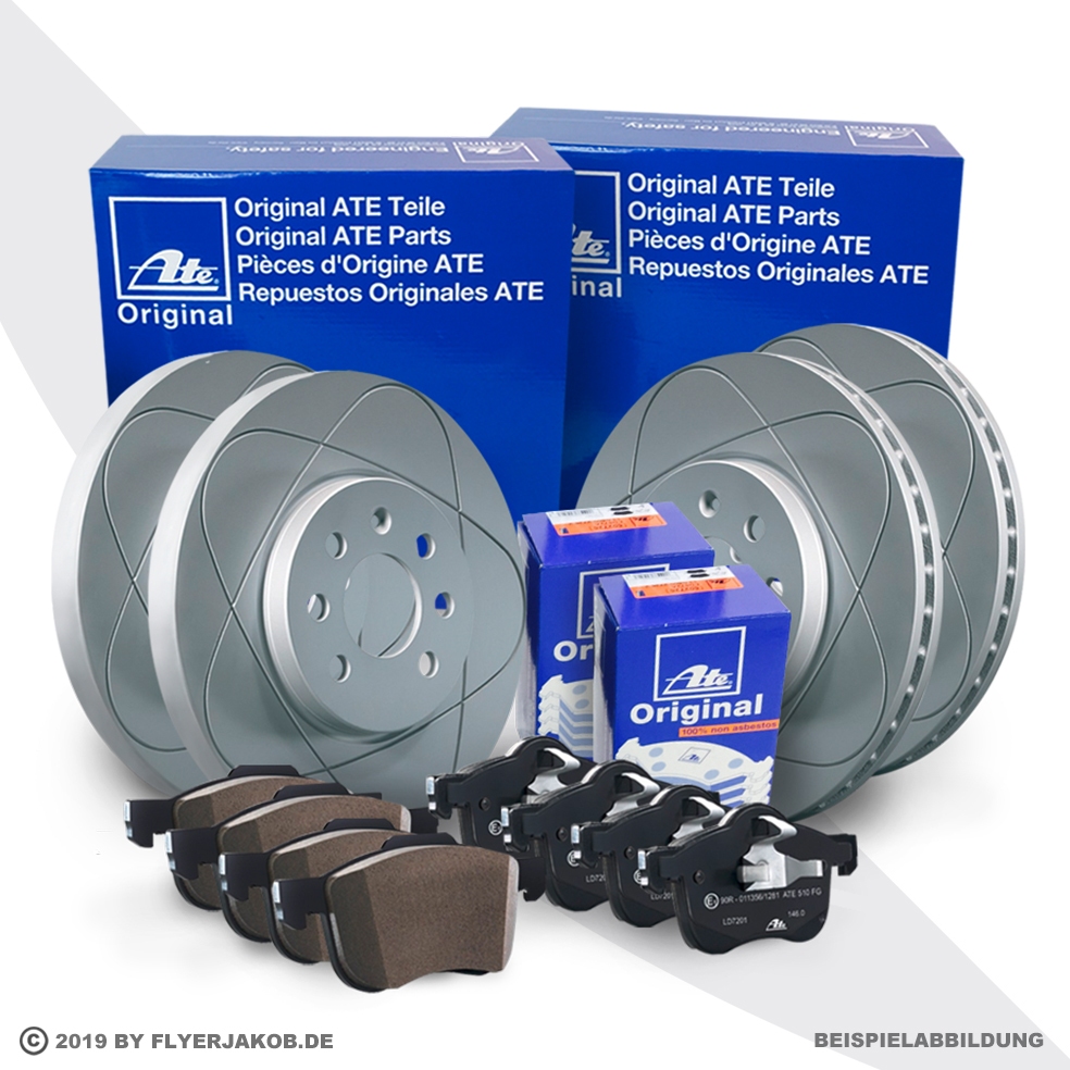 ATE POWERDISC SCHEIBEN + BELÄGE VORNE + HINTEN VW GOLF 7 TOURAN AUDI A3 8V Q2 TT