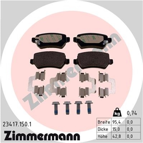 ZIMMERMANN BREMSEN BREMSSCHEIBEN BREMSBELÄGE HINTEN OPEL ZAFIRA F75