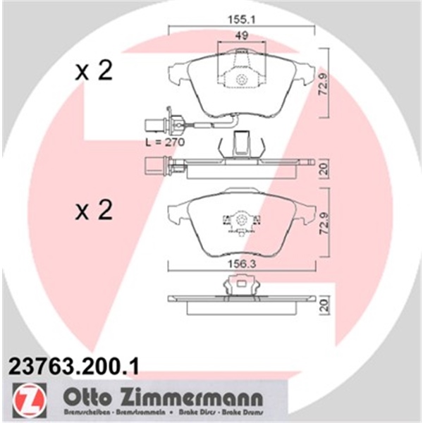 Zimmermann Bremsen Set 2 Bremsscheiben 4 Bremsbeläge vorne Audi A4 8E2 B6