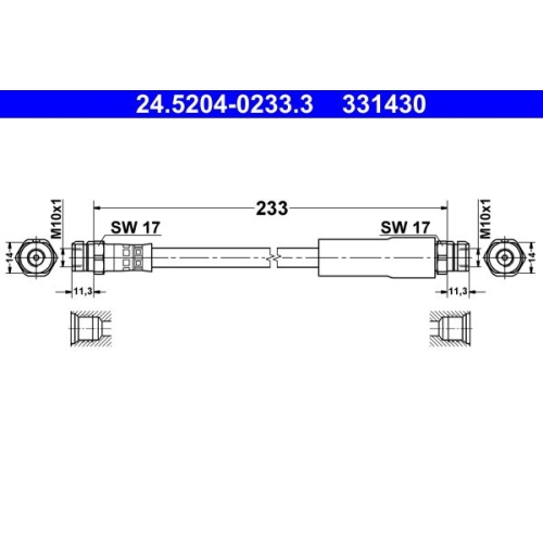 Ate 24.5204-0233.3 Bremsschlauch Hinterachse für Seat Skoda Vag