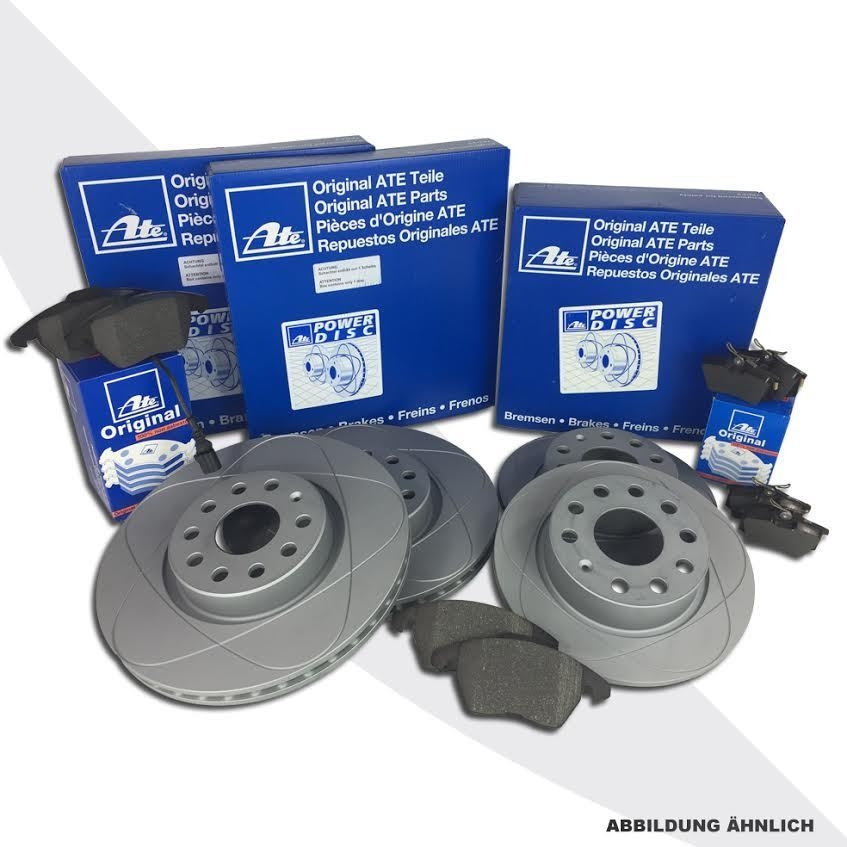 ATE POWERDISC SCHEIBEN + BELÄGE VORNE + HINTEN VW GOLF 6 JETTA 4 CADDY 3 BEETLE