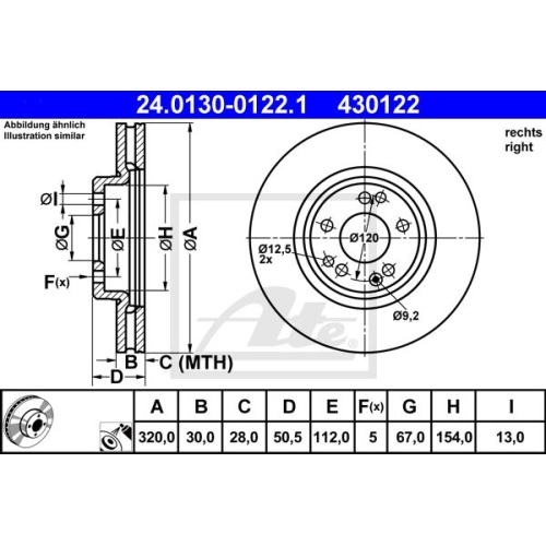 1 X ATE Bremsscheibe 24.0130-0122.1