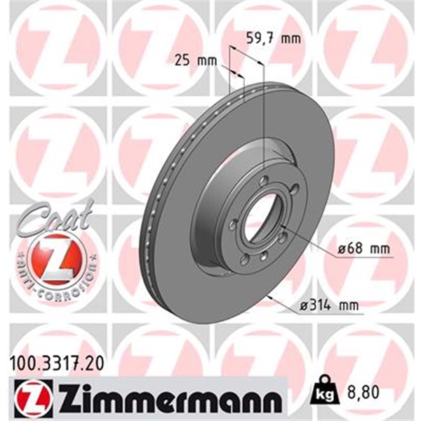 Zimmermann Bremsenset Va + Ha Scheiben + Beläge für AUDI A6 C6 4F Bj.2004-2011