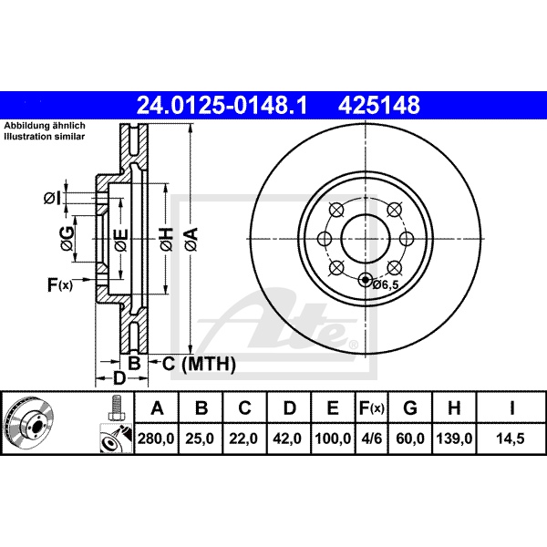 ATE Bremsscheiben 280Mm + Ceramic Beläge vorne Für Opel Meriva A + Combo 1,6