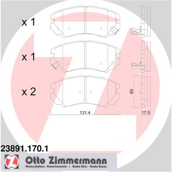 Zimmermann Bremsen Kit Bremsscheiben + Beläge Hyundai Ix20 Tucson Kia Soul vorne