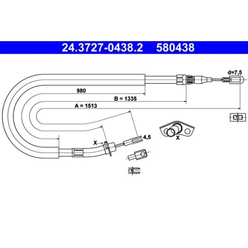 Ate 24.3727-0438.2 Seilzug Feststellbremse Hinten für Mercedes Benz Vag