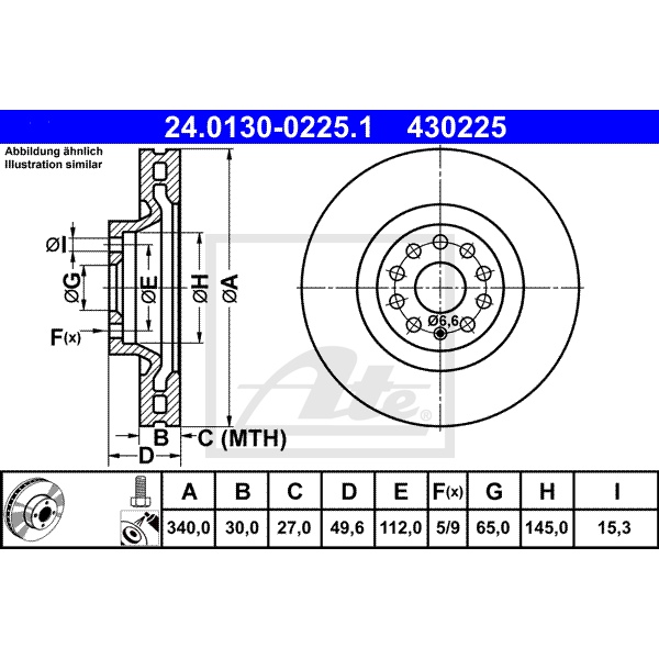ATE Bremsenset vorne Bremsscheiben + Bremsbeläge für SKODA Octavia Iii Combi