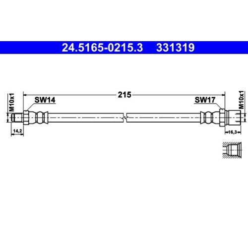 Ate 24.5165-0215.3 Bremsschlauch Hinterachse für Vag