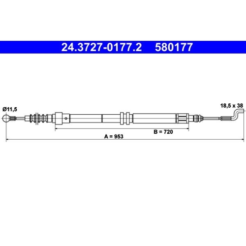 Ate 24.3727-0177.2 Seilzug Feststellbremse Hinterachse Hinten für Vag