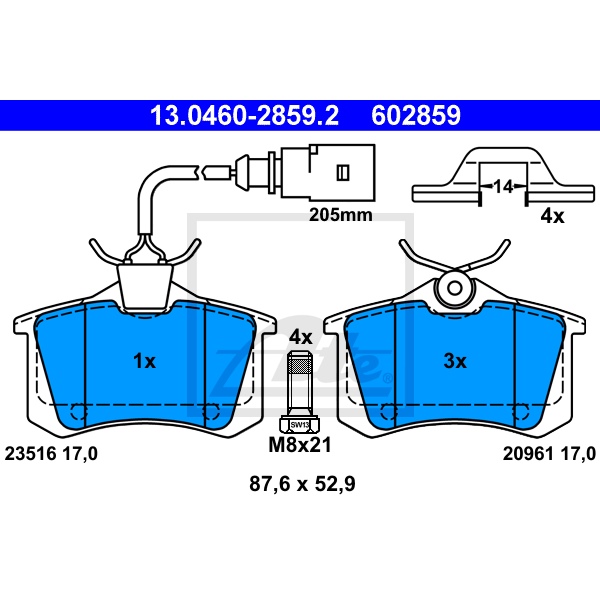 ATE Bremsenset hinten Bremsscheiben + Bremsbeläge für VW Sharan