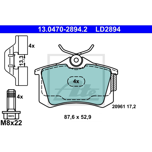 ATE Bremsenset hinten Power Disc Bremsscheiben Ceramic Bremsbeläge für SEAT Leon