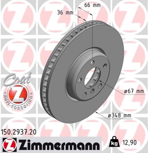 Zimmermann BREMSSCHEIBEN + BELÄGE VORNE für BMW G30 348 mm hochgekohlt