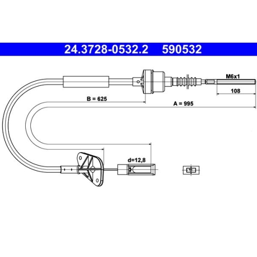 Ate 24.3728-0532.2 Seilzug Kupplungsbetätigung für Fiat Ford