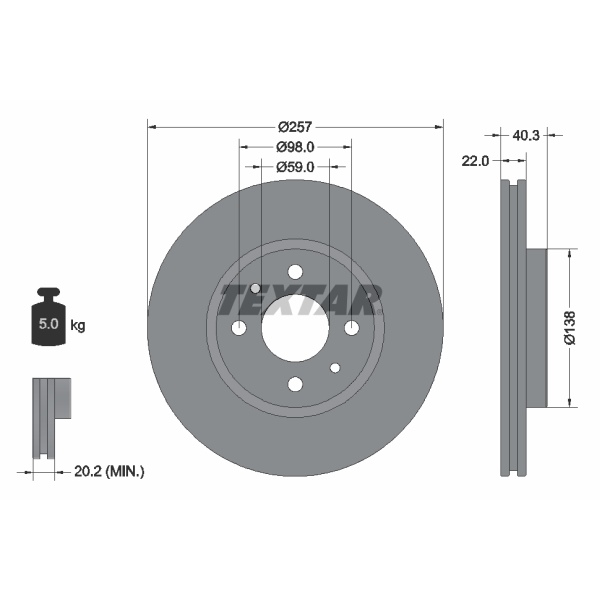 Textar Bremsenset vorne Bremsscheiben + Bremsbeläge für FIAT 500