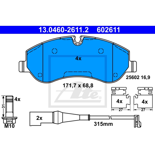 ATE Bremsscheiben + Beläge vorne für FORD Tourneo Custom Transit