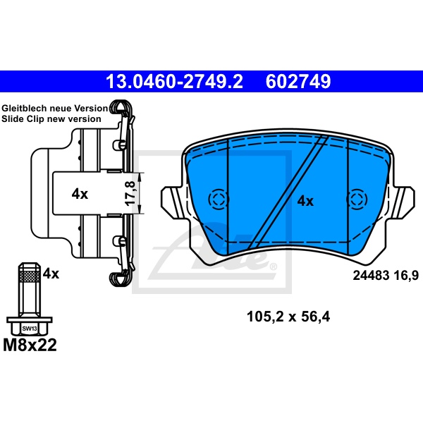 ATE Bremsenset vorne + hinten Bremsscheiben + Bremsbeläge für VW Touran 