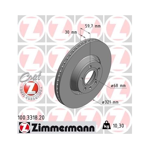 2 X ZIMMERMANN Bremsscheibe Coat Z 100.3318.20