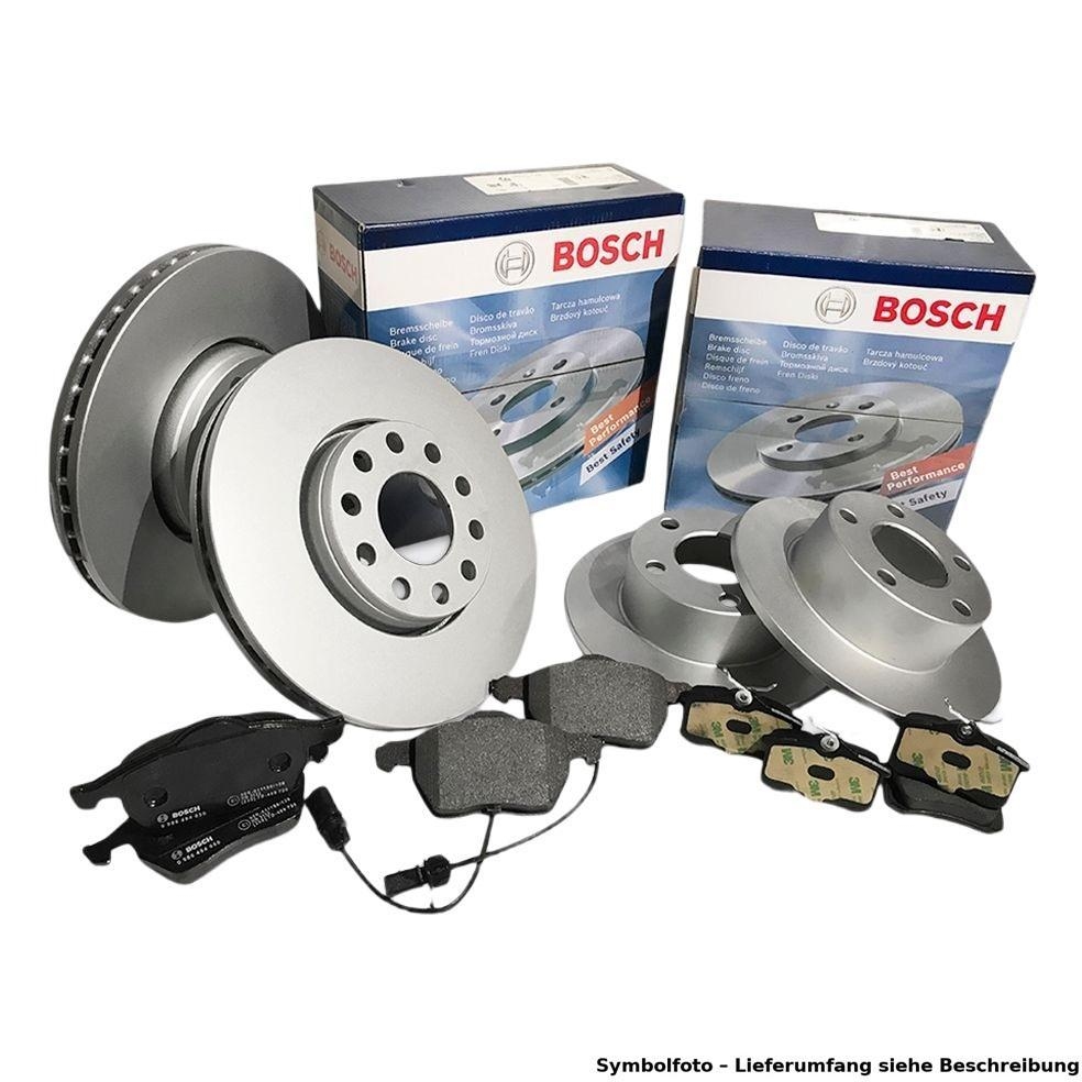 BOSCH BREMSSCHEIBEN + BELÄGE VORNE + HINTEN passend für VW GOLF 5 6 AUDI A3 LEON