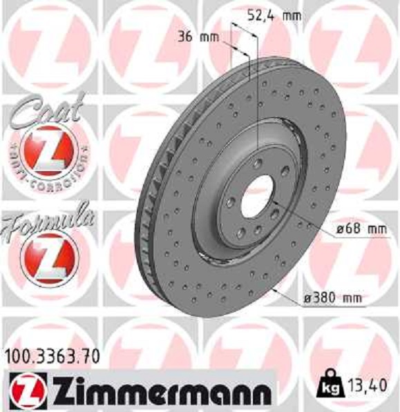 Zimmermann Gelochte Bremsen Bremsscheiben Beläge vorne für AUDI SQ5  PR 1LV, 1ZK