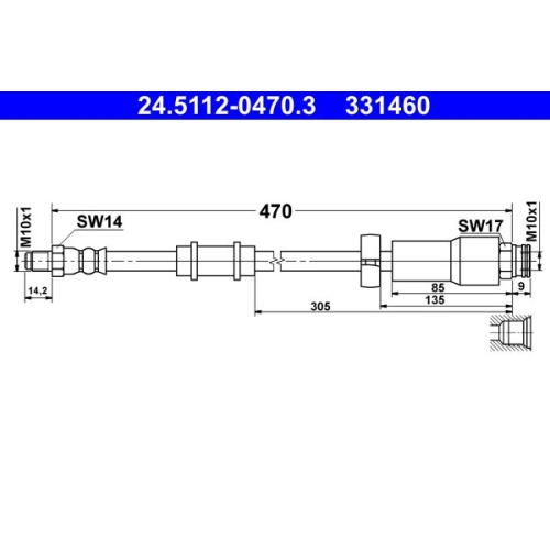 Ate 24.5112-0470.3 Bremsschlauch Vorderachse für Citroën Fiat Peugeot