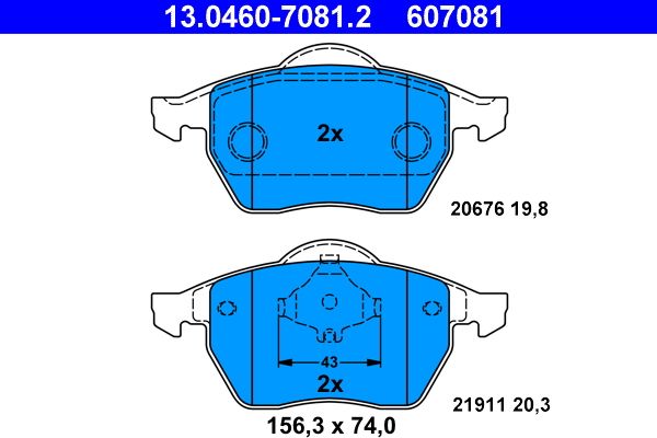 ATE 13.0460-7081.2 Bremsbeläge für SEAT Skoda VW 1J0698151L 8N0698151