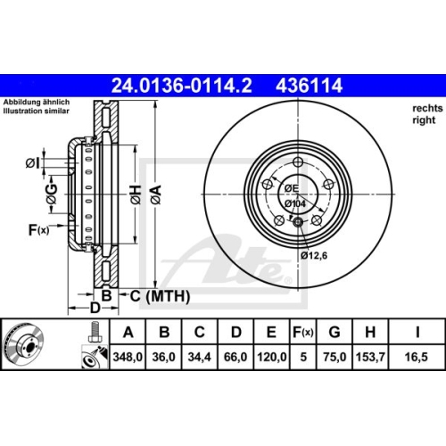 1 X ATE Bremsscheibe 24.0136-0114.2
