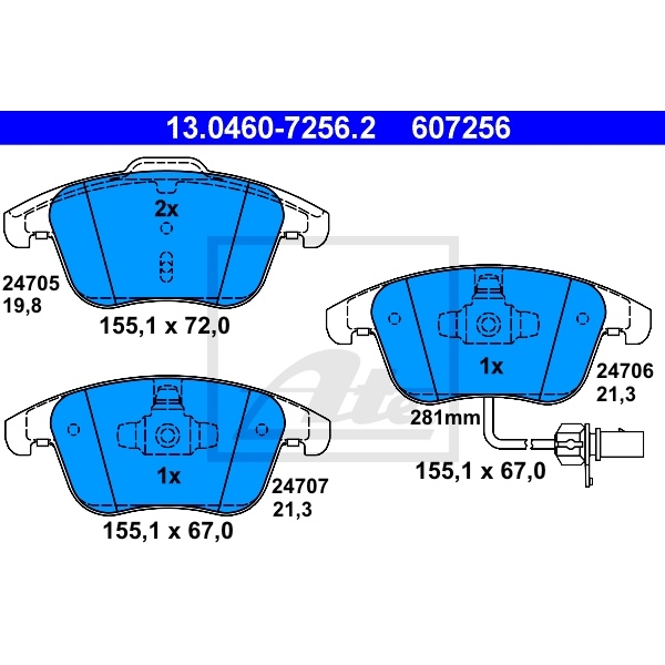 ORIGINAL ATE BREMSEN SET 2 BREMSSCHEIBEN + 4 BREMSBELÄGE VORNE 