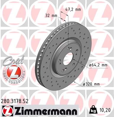 2 x Original Zimmermann Bremsscheiben Sport Z Gelocht hochgekohlt 280.3178.52
