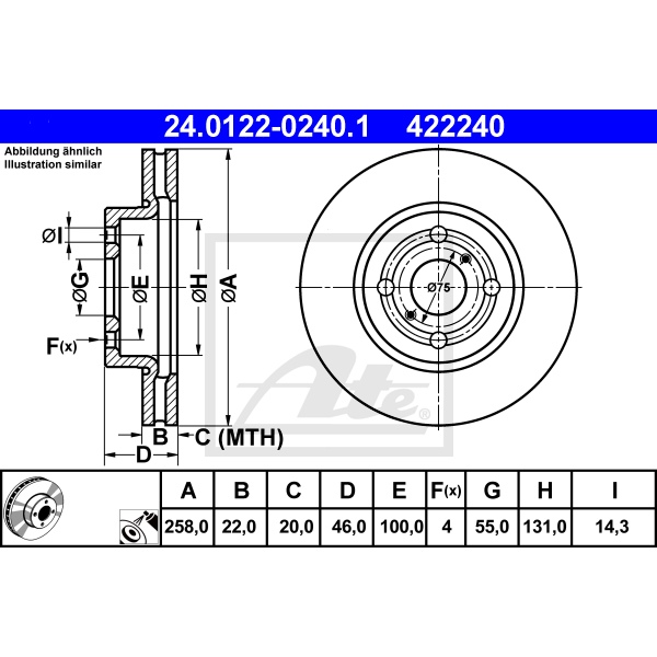 ATE Bremsscheiben 258mm Beläge vorne für TOYOTA Yaris P9 P13